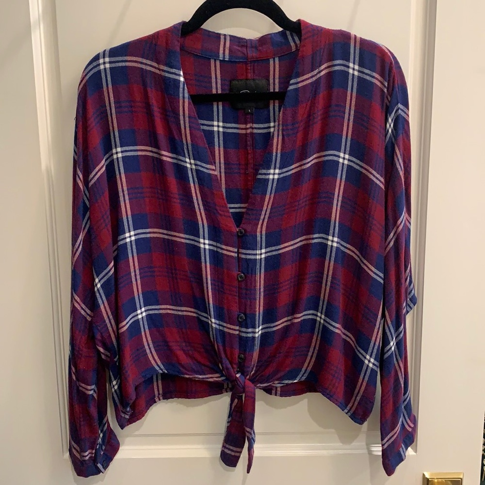 Rails plaid button front blouse with tie - size Large